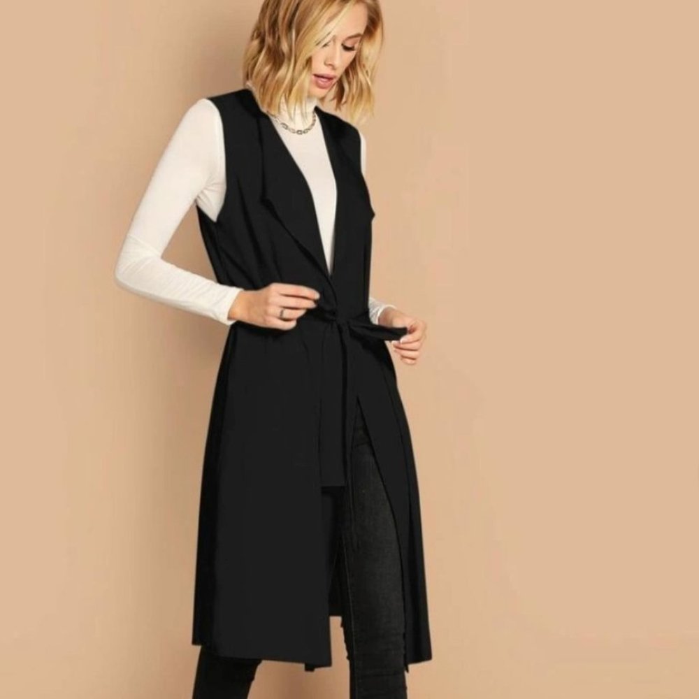 NWT Anthropologie Moon River Long Black Belted Vest XS